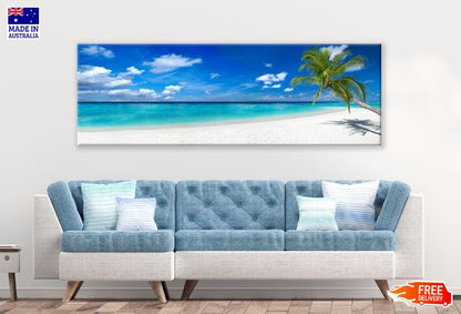 Panoramic Canvas Stunning Palm Tree & Sea Scenery Photograph High Quality 100% Australian Made Wall Canvas Print Ready to Hang