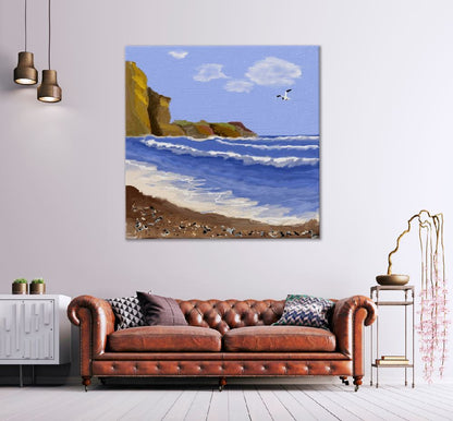 Square Canvas Cliff Near Sea View Oil Painting High Quality Print 100% Australian Made