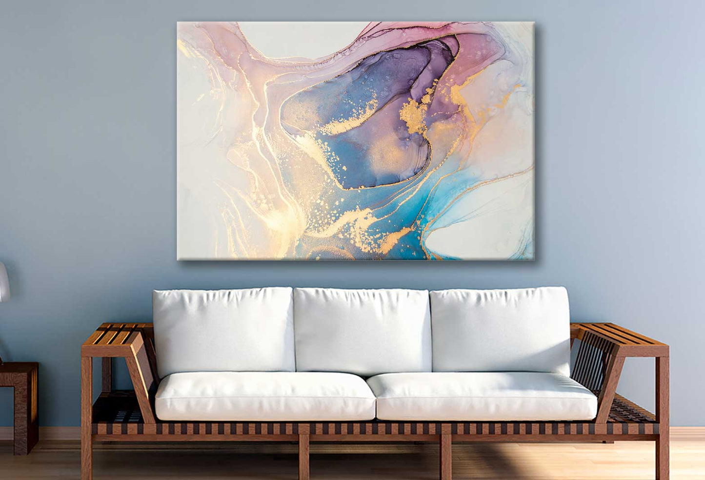 Bella Home Blue & Pink Marble Abstract Print Canvas Ready to hang