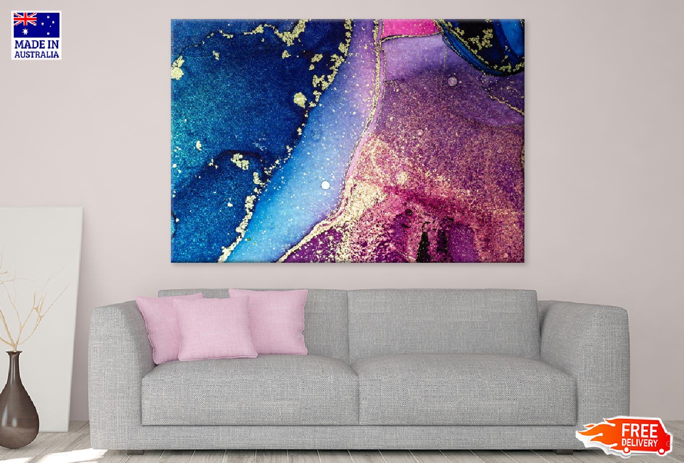 Dark Blue & Pink Gold Abstract Design Print 100% Australian Made