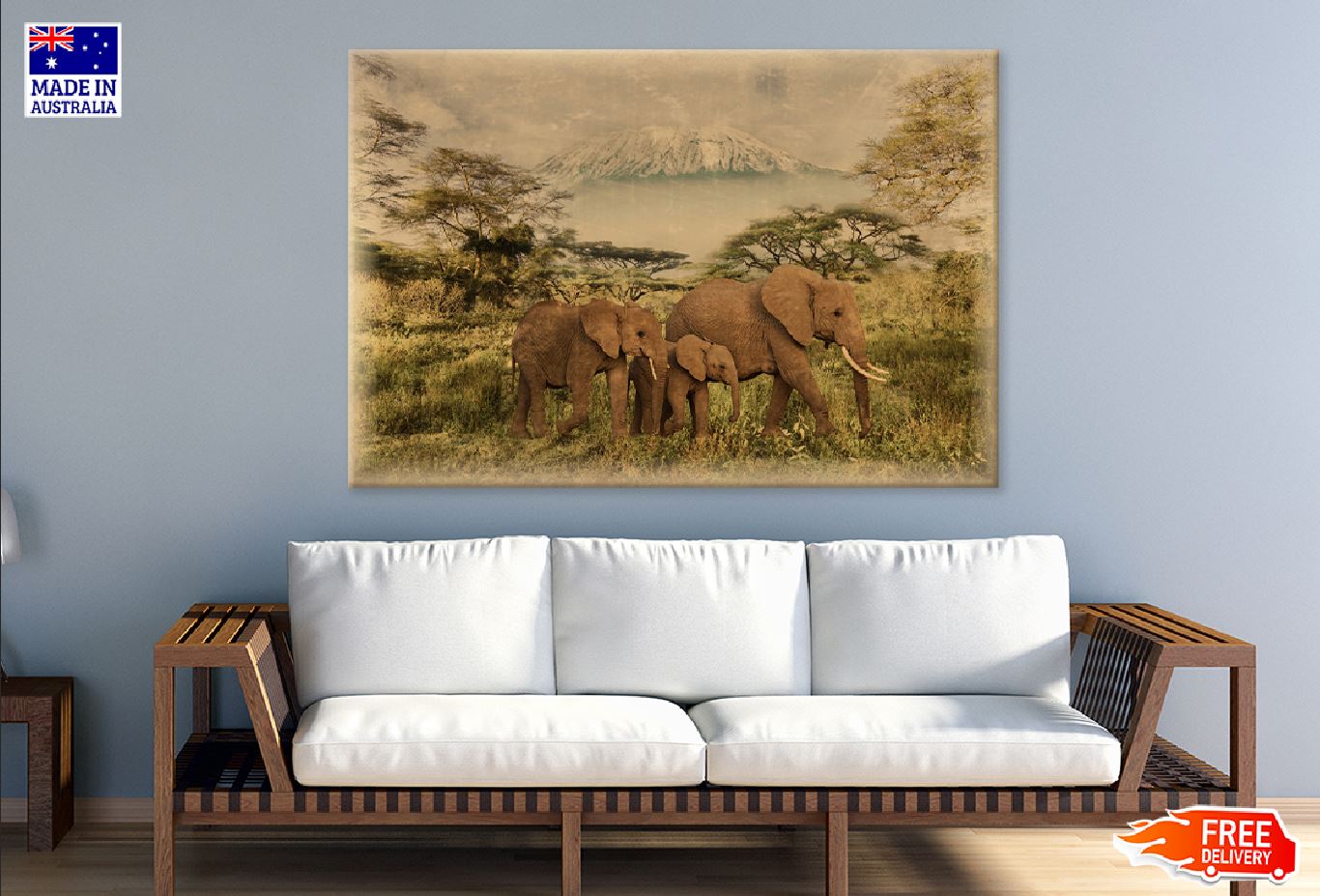 Vantage Old Elephants in Field Photograph Print 100% Australian Made