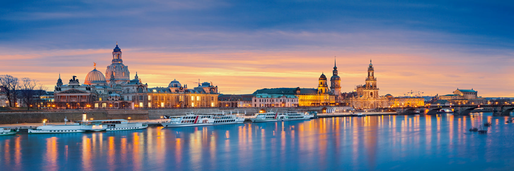 Panoramic Canvas Dresden Elbe Valley Port Night Photograph High Quality 100% Australian Made Wall Canvas Print Ready to Hang