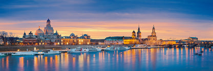 Panoramic Canvas Dresden Elbe Valley Port Night Photograph High Quality 100% Australian Made Wall Canvas Print Ready to Hang