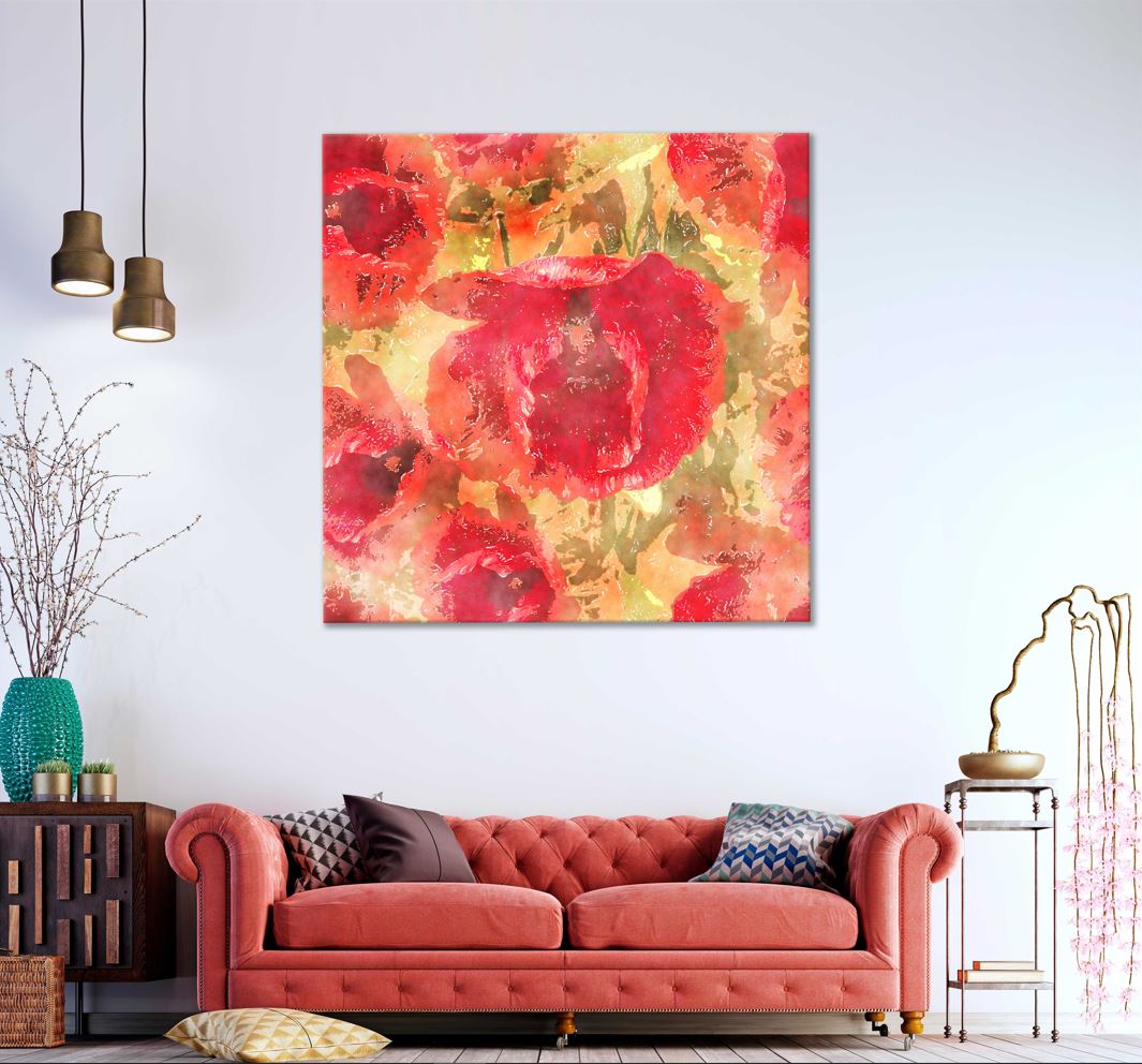 Square Canvas Red Poppies Oil Painting Art High Quality Print 100% Australian Made