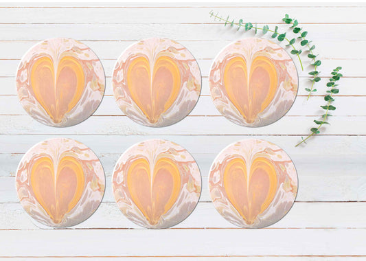 Pink Heart Shape Abstract Coasters Wood & Rubber - Set of 6 Coasters