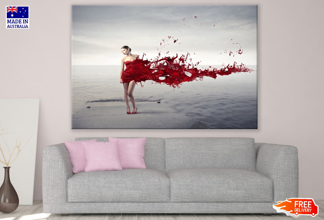 Woman with Dress Melting in Red Paint Digital Art Print 100% Australian Made