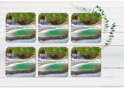 The Tat Kuang Si Waterfalls Coasters Wood & Rubber - Set of 6 Coasters