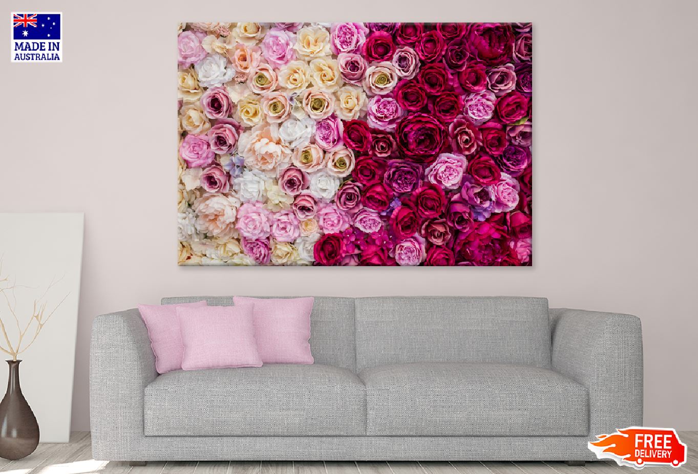 Pink Red & White Roses Closeup View Photograph Print 100% Australian Made