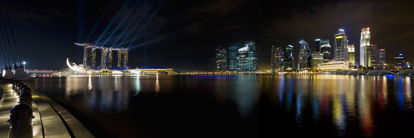 Panoramic Canvas Singapore City Night Photograph High Quality 100% Australian Made Wall Canvas Print Ready to Hang