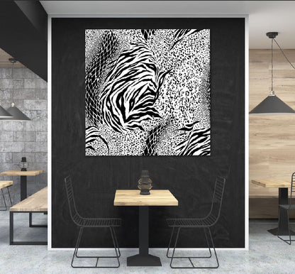 Square Canvas Mixed Animal Skin B&W Vector Art Design High Quality Print 100% Australian Made