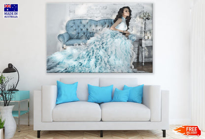 Fashionable Dress of Lady in Sofa Painting Print 100% Australian Made