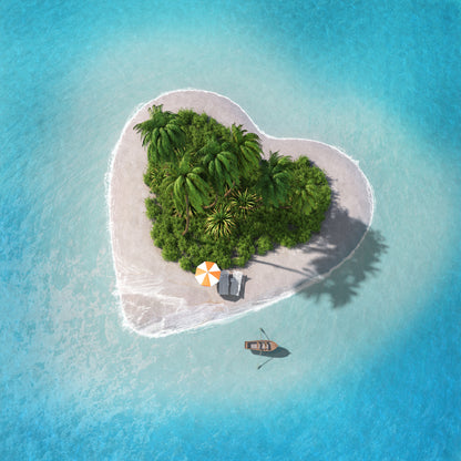 Square Canvas Heart Island & Boat Aerial View Photograph High Quality Print 100% Australian Made