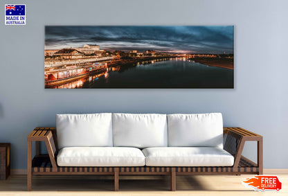 Panoramic Canvas Dresden City Night Photograph High Quality 100% Australian Made Wall Canvas Print Ready to Hang