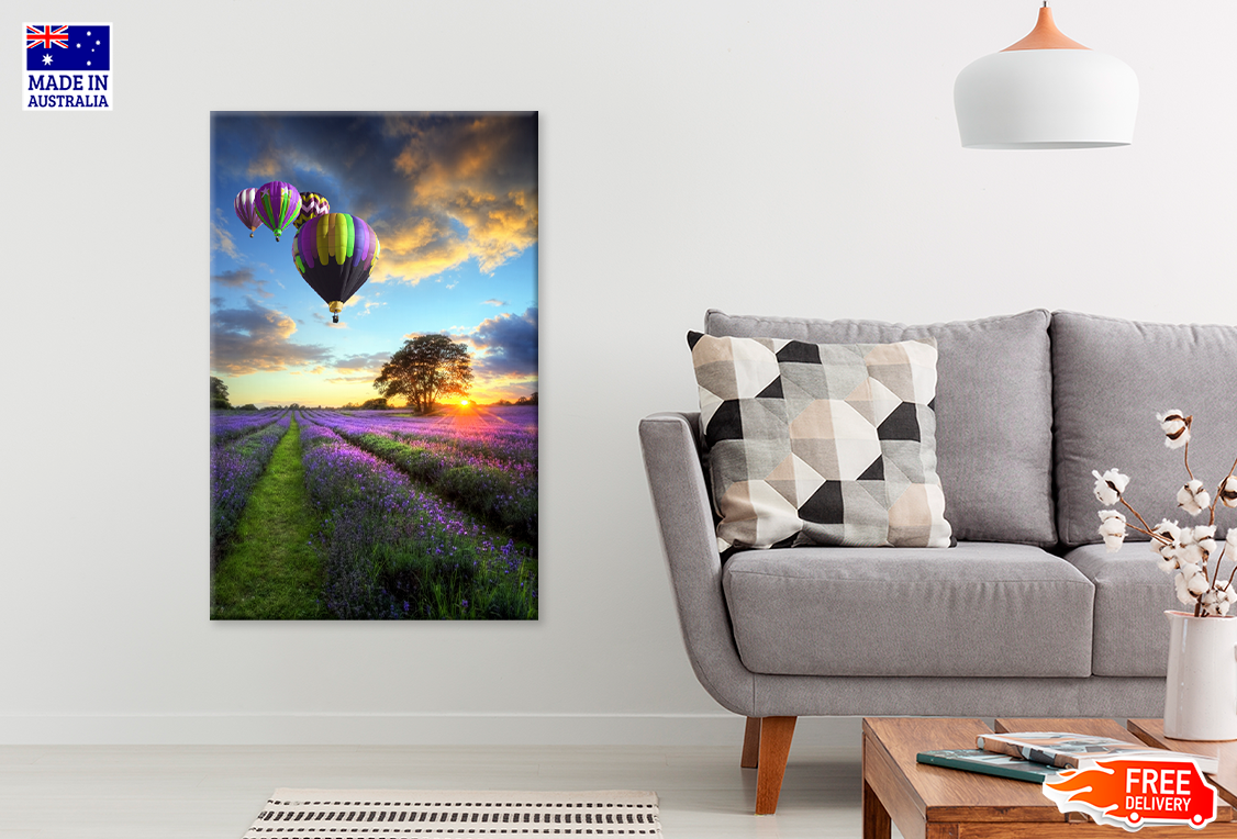 Air Balloons & Flower Field View Photograph Print 100% Australian Made