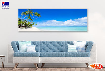 Panoramic Canvas Sunny Beach & White Sand View Photograph High Quality 100% Australian Made Wall Canvas Print Ready to Hang