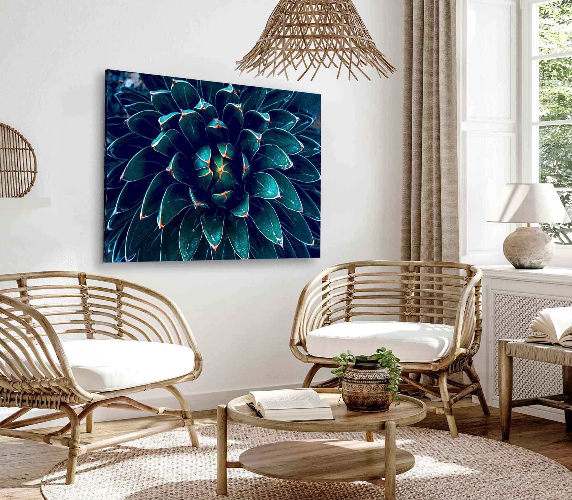 Bella Home Dark Green Cactus Flower Abstract Print Canvas Ready to hang