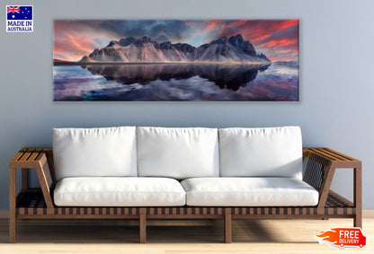 Panoramic Canvas Mountain & Lake Scenery View Photograph High Quality 100% Australian made wall Canvas Print ready to hang