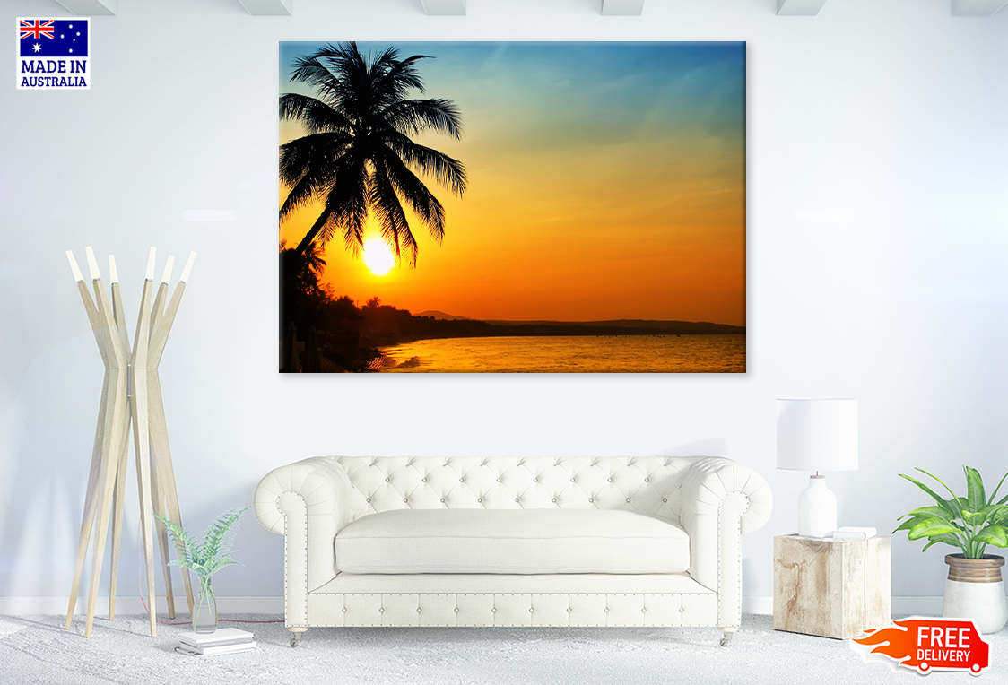 Sunset On Tropical Beach & Palm Trees Photograph Print 100% Australian Made