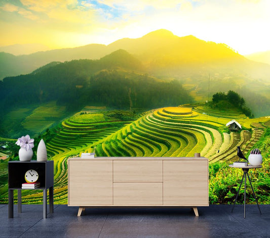 Wallpaper Murals Peel and Stick Removable Rice Fields on Terraced of Mu Cang Chai in Vietnam High Quality