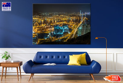 Night City Lights Buildings View Photograph Print 100% Australian Made