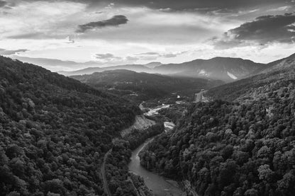 Cloudy Sky & Mountains B&W Aerial Photograph Print 100% Australian Made