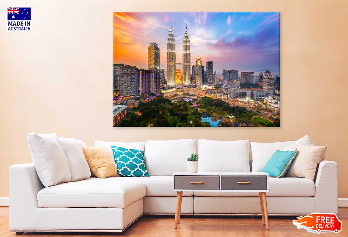 Kuala Lumpur City Skyline at Dusk View Print 100% Australian Made