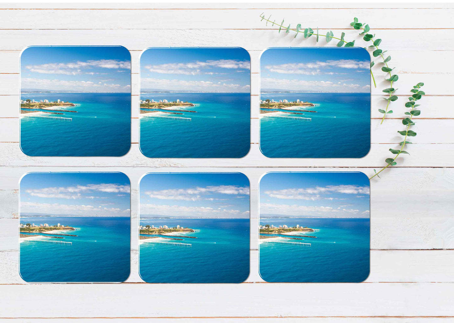 Snapper Rocks & The Tweed River Coasters Wood & Rubber - Set of 6 Coasters