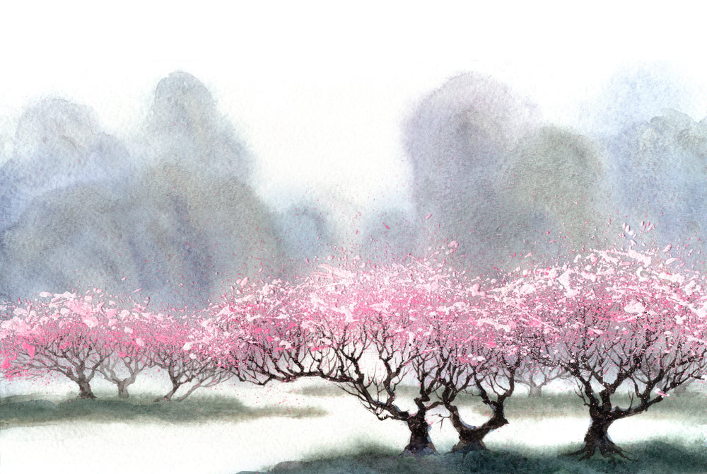 Wallpaper Murals Peel and Stick Removable Pink Flower Tree Watercolor Painting High Quality