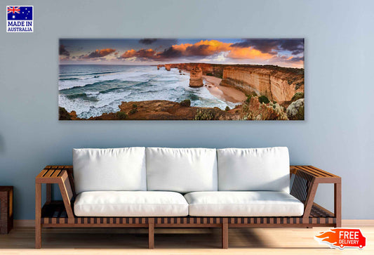 Panoramic Canvas 12 Apostles Sunrise Ocean Waves High Quality 100% Australian Made Wall Canvas Print Ready to Hang