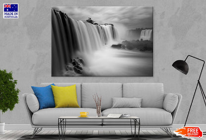 Waterfall under Cloudy Sky B&W Photograph Print 100% Australian Made