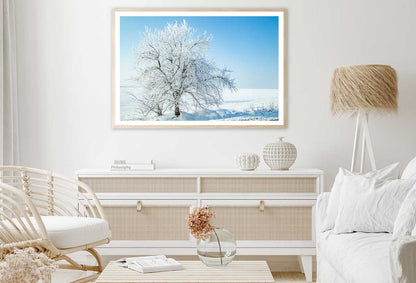 Snow Tree on Field with Blue Sky View Photograph Home Decor Premium Quality Poster Print Choose Your Sizes