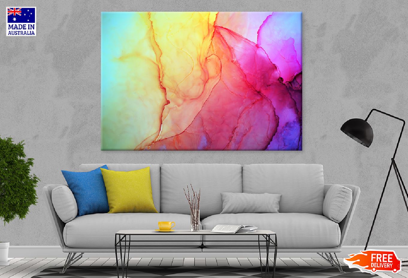 Pink Yellow & Blue Abstract Design Print 100% Australian Made