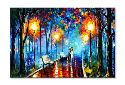 Couple Walking on Road with Trees Oil Painting Wall Art Limited Edition High Quality Print Stretched Canvas None