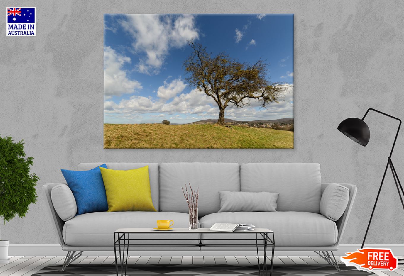 Lonely Tree in Middle Field Sky Photograph Print 100% Australian Made