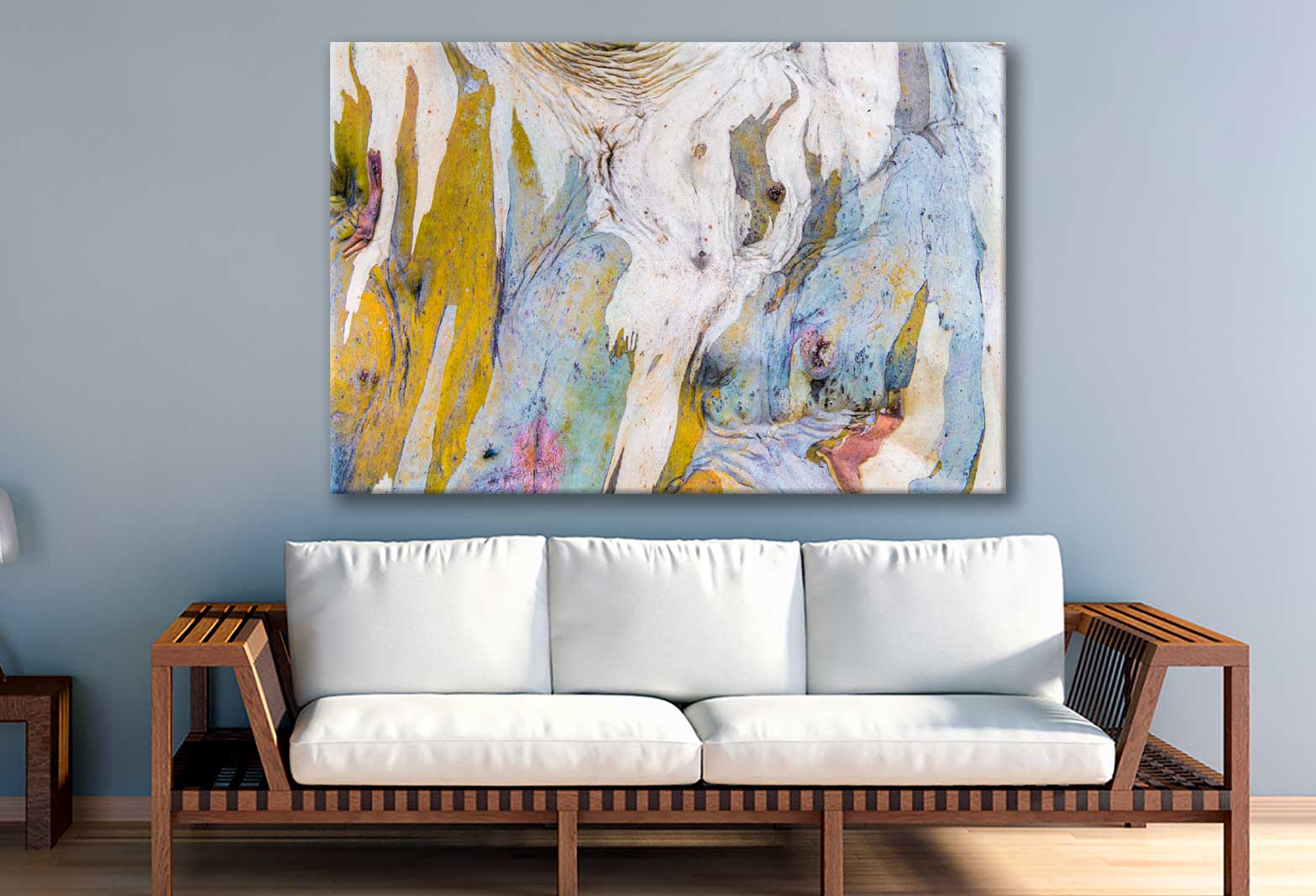 Bella Home Yellow Blue & White Abstract Art Print Canvas Ready to hang