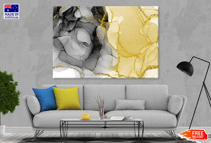 Yellow Gold & Black Ink Abstract Design Print 100% Australian Made