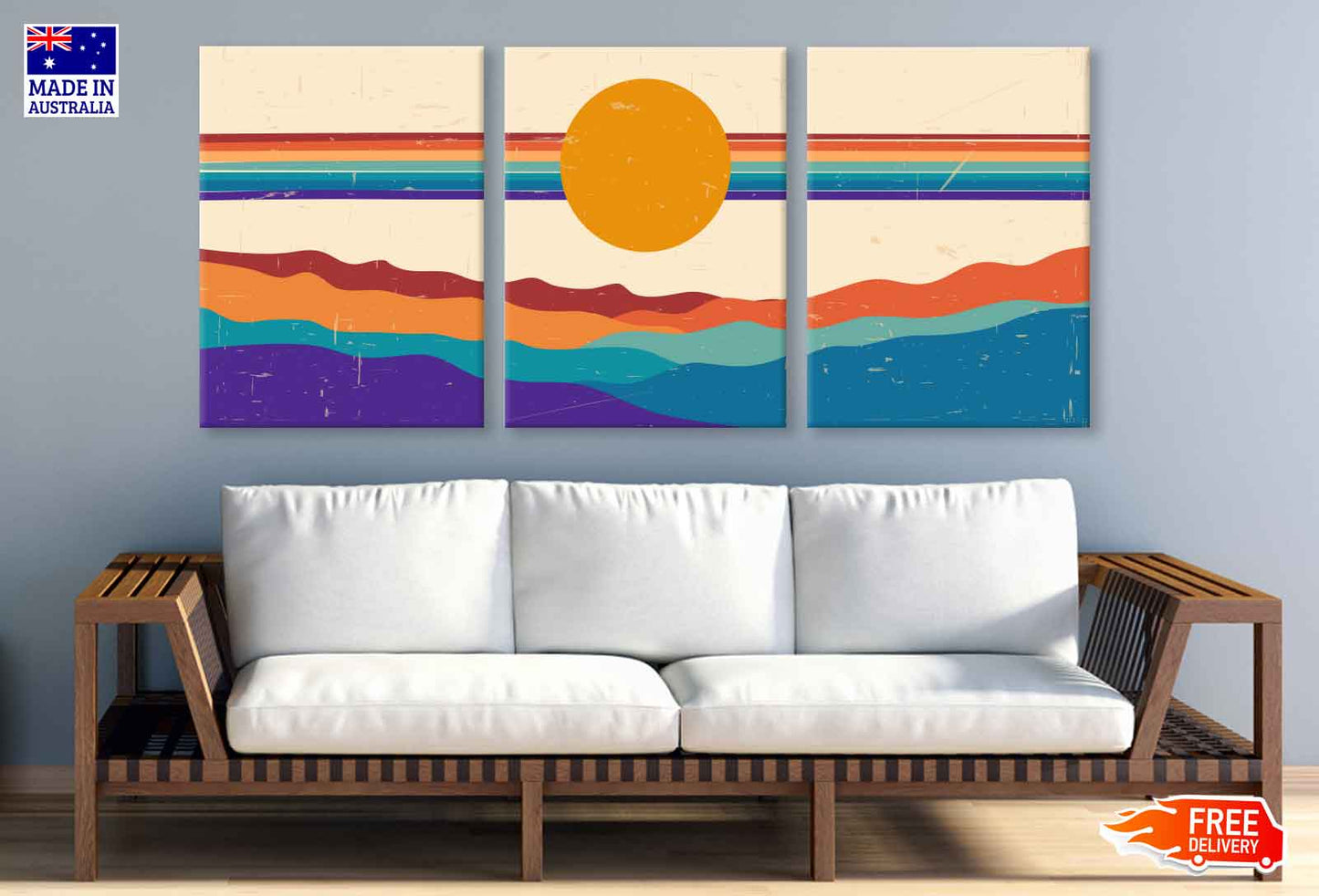 3 Set of Mountain Landscape Vector Illustration High Quality Print 100% Australian Made Wall Canvas Ready to Hang