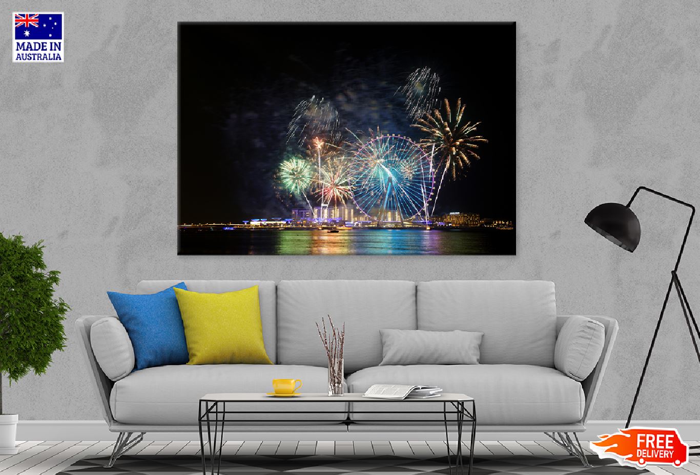 Fireworks on Ferris Wheel Night View Photograph Print 100% Australian Made