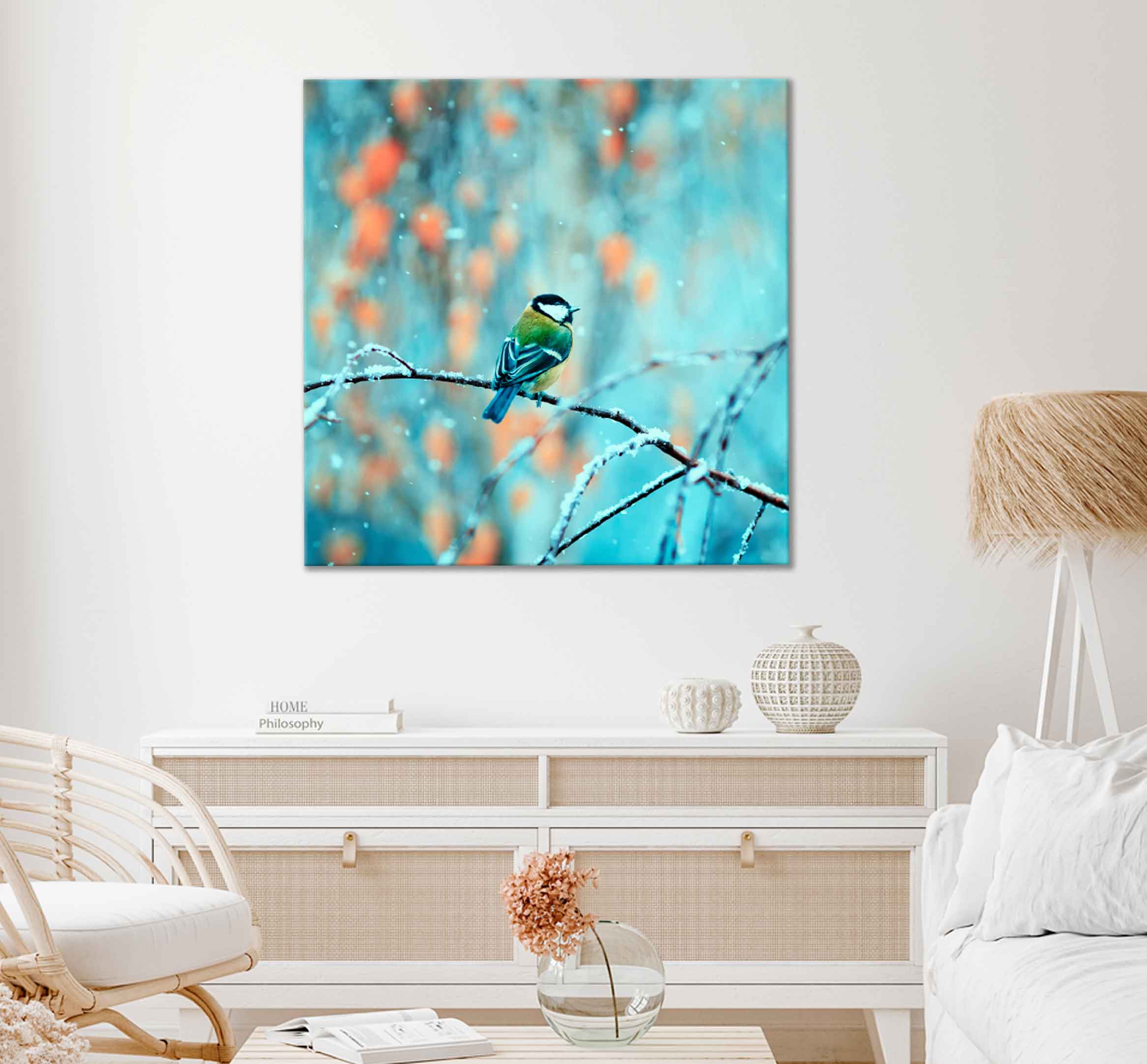 Square Canvas Bird Sitting in The Park Photograph High Quality Print 1