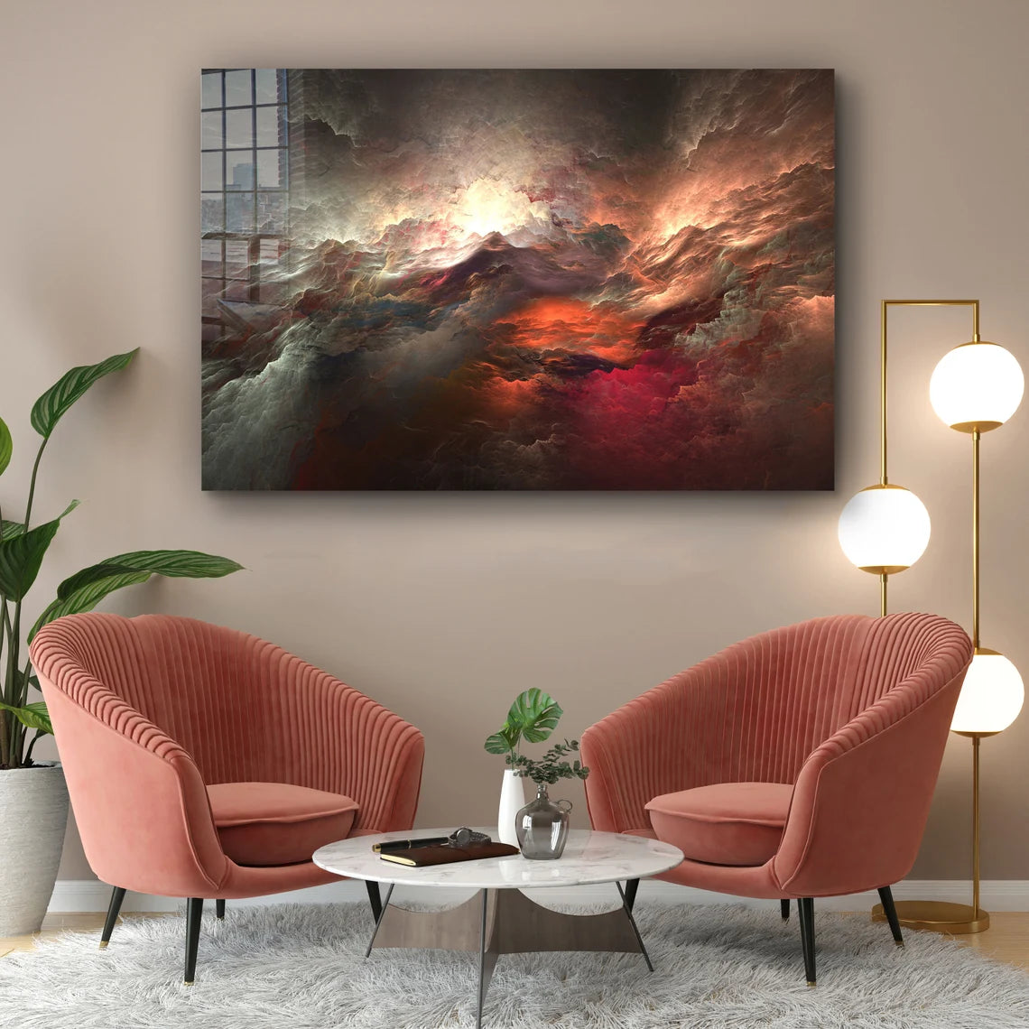 Red Abstract Clouds Print Tempered Glass Wall Art 100% Made in Australia Ready to Hang