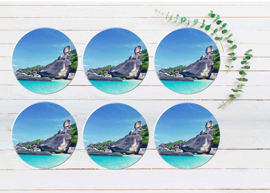 Rocks & Trees near Beach Blue Sky Coasters Wood & Rubber - Set of 6 Coasters