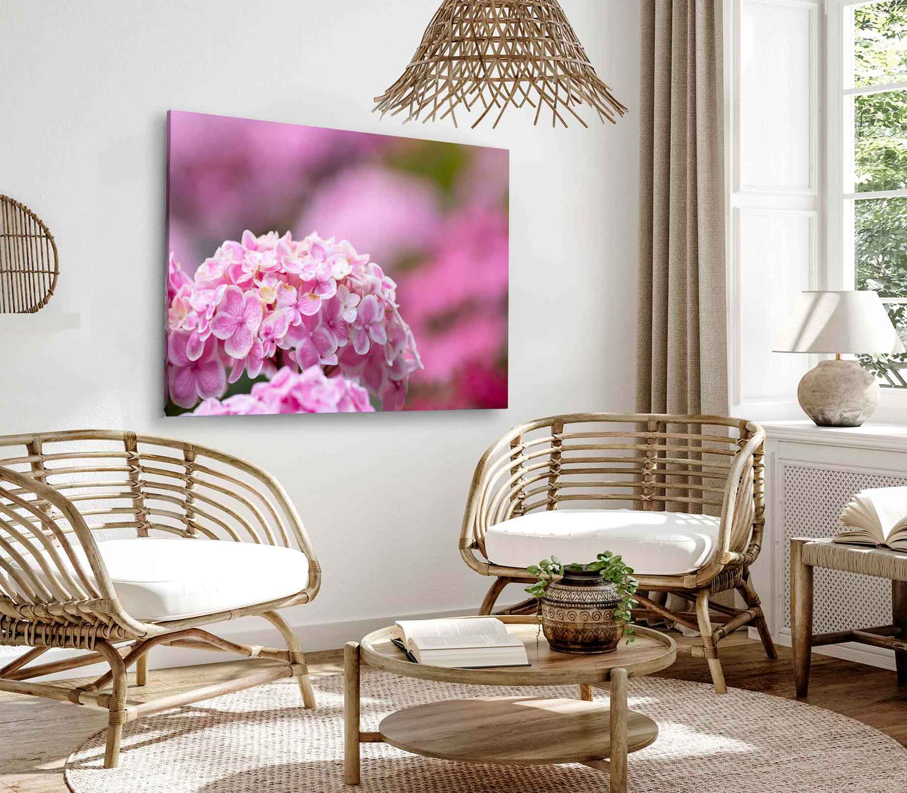 Bella Home Pink Hydrangea Flowers Photograph Print Canvas Ready to hang