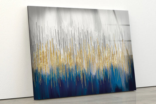 Gold Blue Silver Abstract Design Acrylic Glass Print Tempered Glass Wall Art 100% Made in Australia Ready to Hang