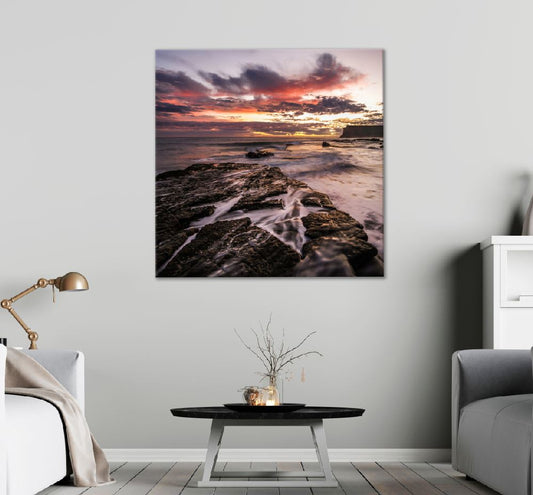 Square Canvas Rocky Sea with Clouds Sunset Scenery High Quality Print 100% Australian Made