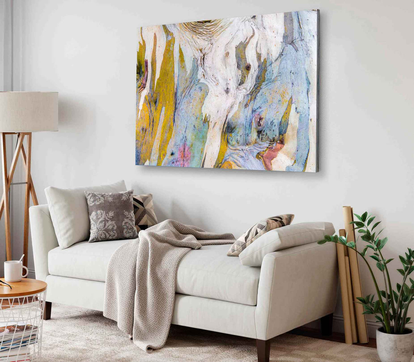 Bella Home Yellow Blue & White Abstract Art Print Canvas Ready to hang