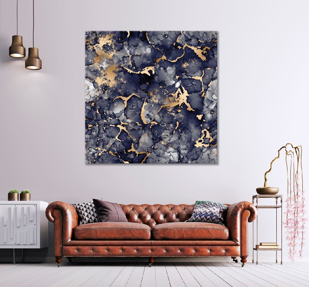 Square Canvas Blue Black & Gold Abstract Design High Quality Print 100% Australian Made