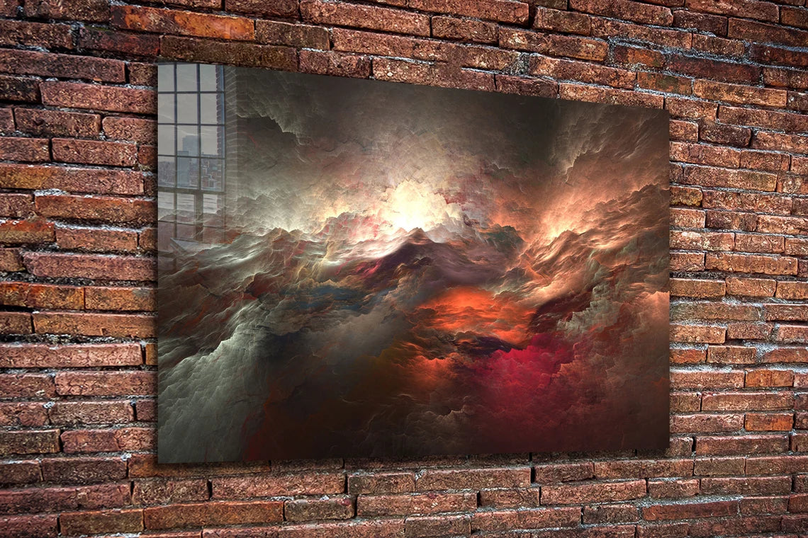 Red Abstract Clouds Print Tempered Glass Wall Art 100% Made in Australia Ready to Hang