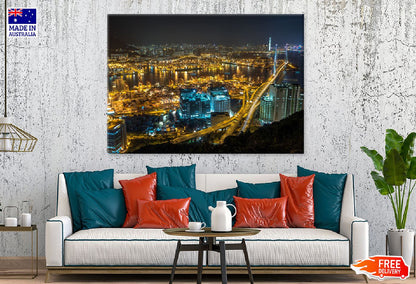 Night City Lights Buildings View Photograph Print 100% Australian Made