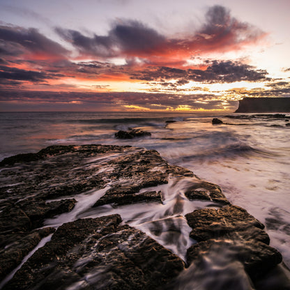 Square Canvas Rocky Sea with Clouds Sunset Scenery High Quality Print 100% Australian Made