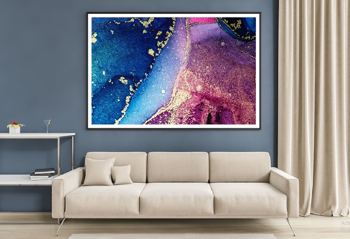 Dark Blue & Pink Gold Abstract Design Home Decor Premium Quality Poster Print Choose Your Sizes